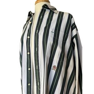 Vintage Tommy Hilfiger Stripe Button Down Green White L Crest Heritage Y2K CBK